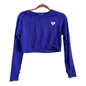 Womens Best Power Seamless Long Sleeve Gym Crop Top Royal Blue